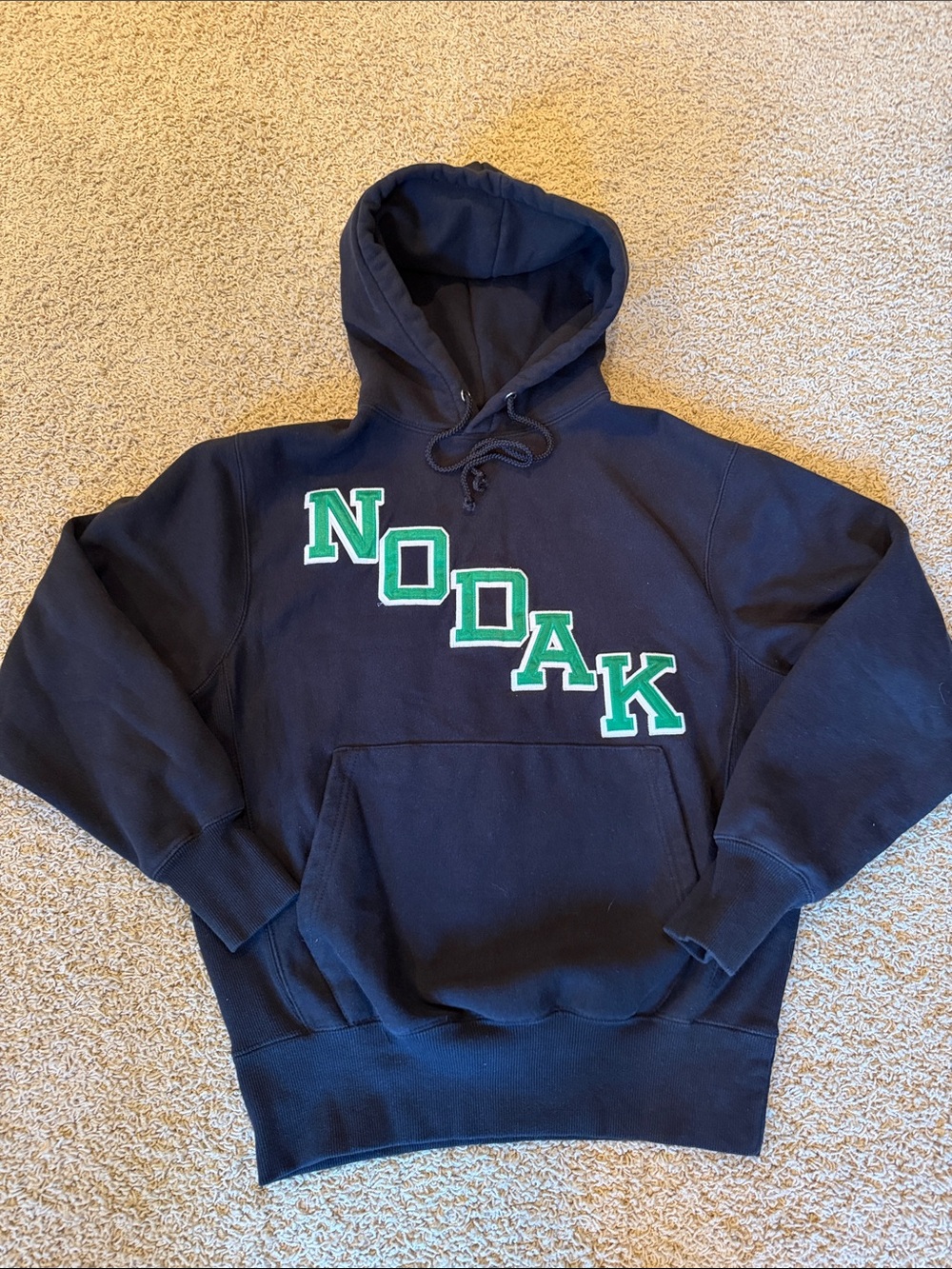 University of North Dakota hoodie with Green stitched ‘NODAK' Lettering